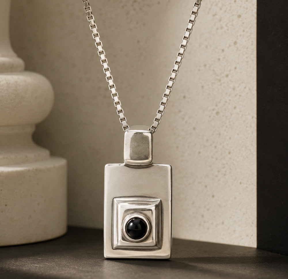 Silpada Sterling Silver Black Onyx Pendant Necklace 925 Chain 18" Modernist